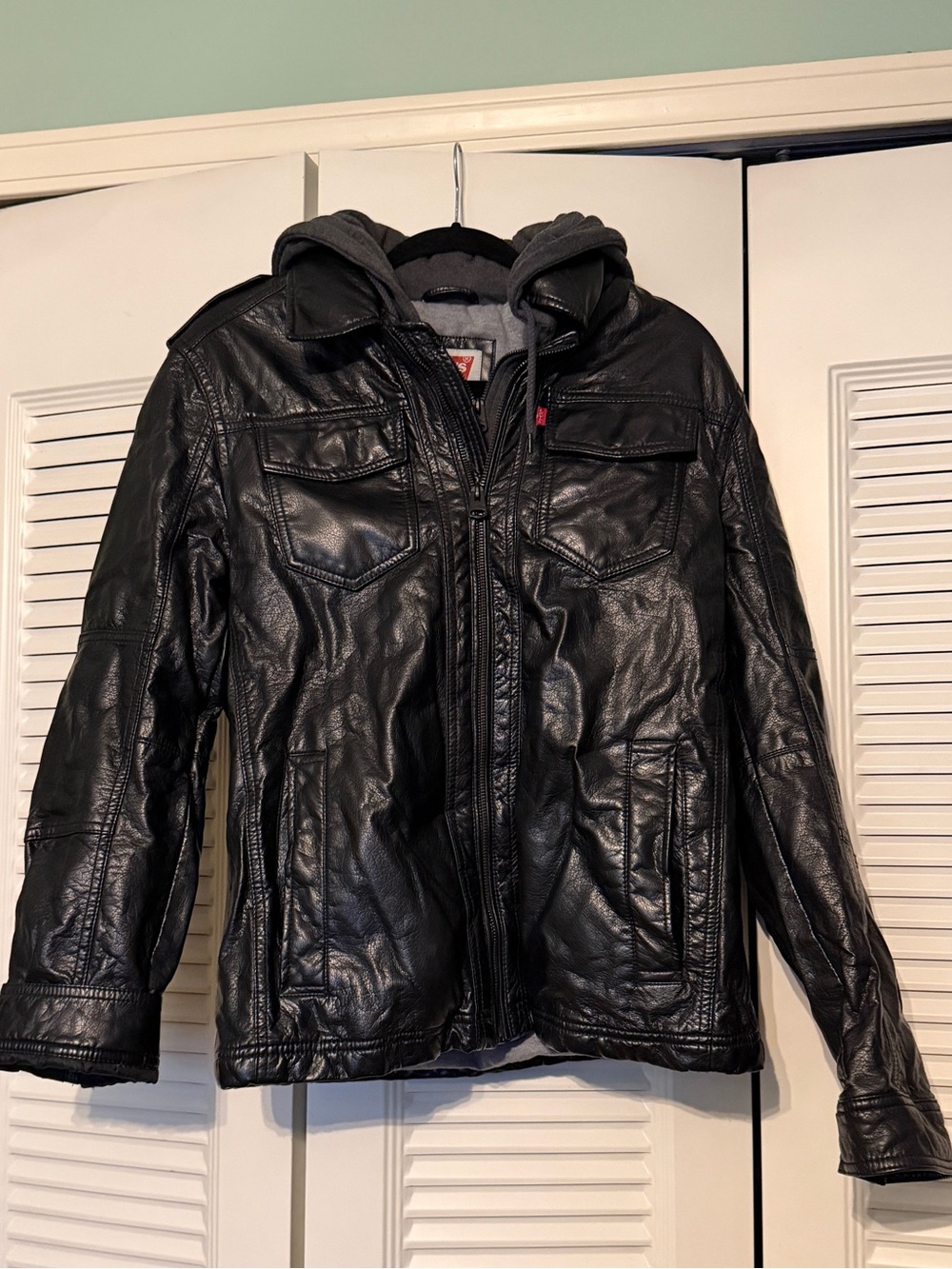 Levi Leather Jacket with Stitched in Hoodie